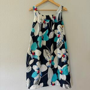 Vintage 60s-70s sundress handmade floral red white blue newspaper print S-M